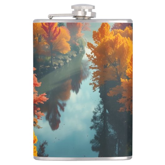 Serene River Shore Reflection Nature Art  フラスク (正面)