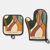 Serene Savanna Gentle Abstract Earthy Family Name 鍋つかみ&鍋敷きセット (正面)