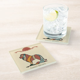 Serene Savanna Kind Lion Abstract  Family Name ガラスコースター