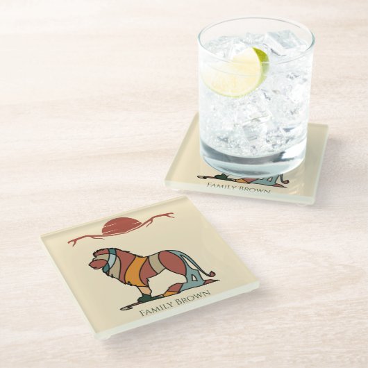 Serene Savanna Kind Lion Abstract Family Name ガラスコースター (アングル)