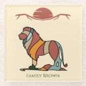 Serene Savanna Kind Lion Abstract Family Name ガラスコースター (正面)
