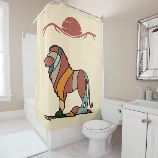 Serene Savanna Kind Lion Abstract Modern シャワーカーテン (インサイチュ)