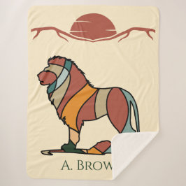 Serene Savanna Kind Lion Abstract Modern Earthy シェルパブランケット