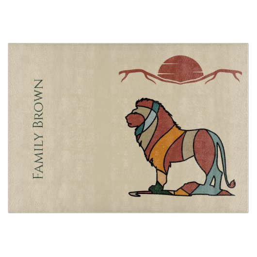 Serene Savanna Kind Lion Custom Family Name カッティングボード (正面)