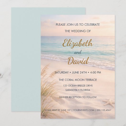 Serene Shoreline Coastal Wedding Invitation 招待状 (正面/裏面)