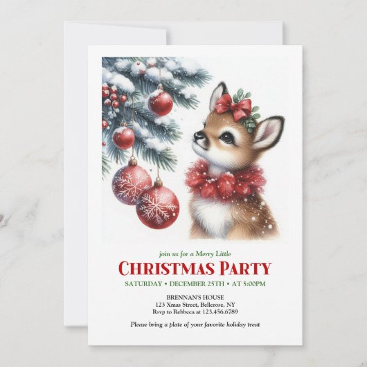Serene snowy forest Christmas kids invitation  招待状 (正面)