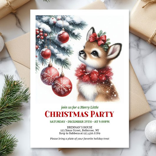 Serene snowy forest Christmas kids invitation  招待状