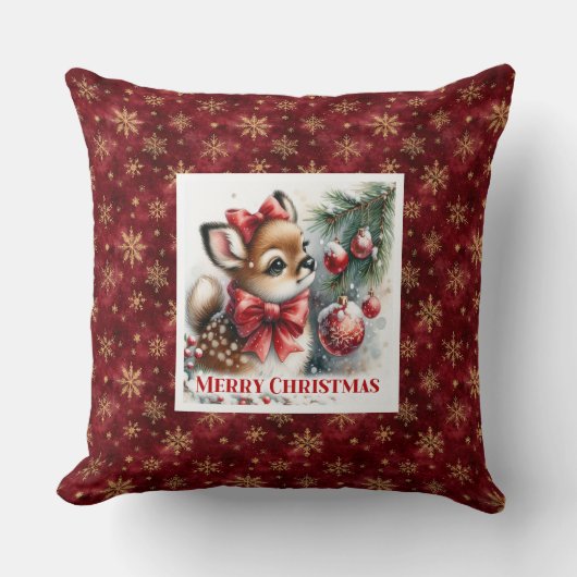 Serene snowy forest festive winter scene Christmas クッション (正面)