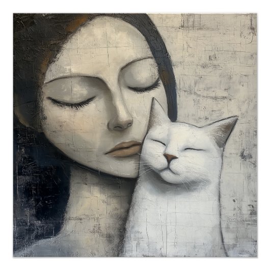 Serene Snuggle - Cat and Woman Poster ポスター (正面)