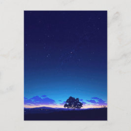Serene Starry Night Tree Silhouette ポストカード