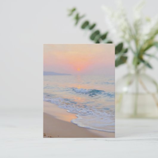 Serene Sunset Beach Ocean Glow ポストカード (スタンド正面)