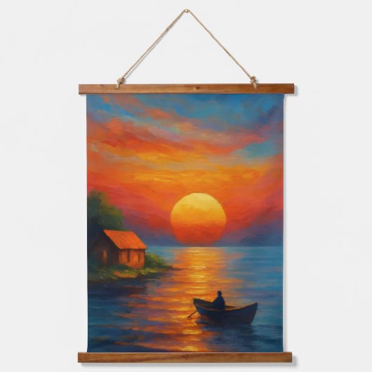 Serene Sunset Over the Lake – Topped Wall Tapestry 吊り下げ型タペストリー (正面)