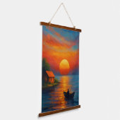 Serene Sunset Over the Lake – Topped Wall Tapestry 吊り下げ型タペストリー (傾斜あり)