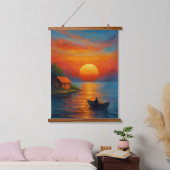 Serene Sunset Over the Lake – Topped Wall Tapestry 吊り下げ型タペストリー (寝室)