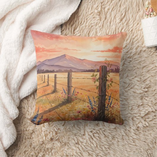 Serene Sunset Wildflower Field クッション (ブランケット)