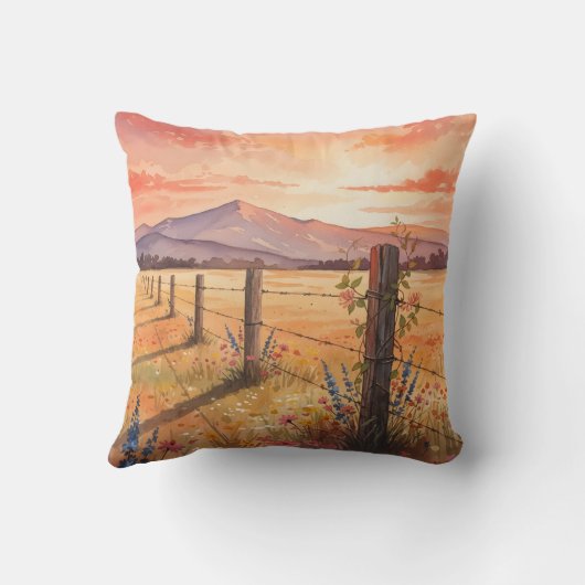 Serene Sunset Wildflower Field クッション (裏面)