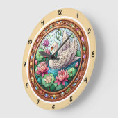 Serene Swan Lotus Stained Glass ラージ壁時計 (傾斜)