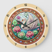 Serene Swan Lotus Stained Glass ラージ壁時計 (正面)