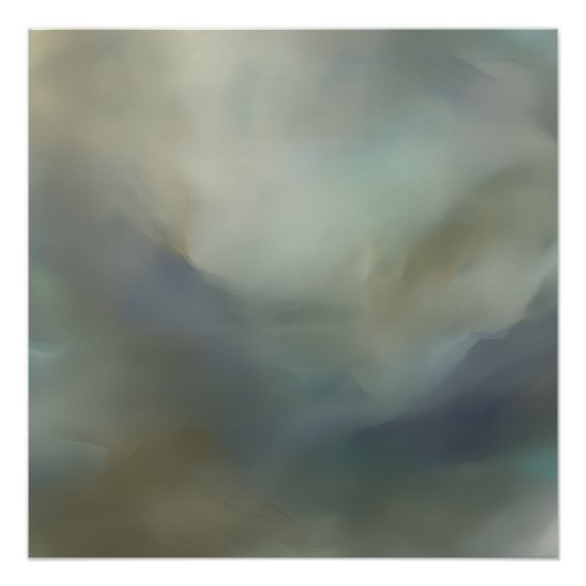 Serene Teal Blue Abstract Waves Ethereal Landscape ポスター (正面)