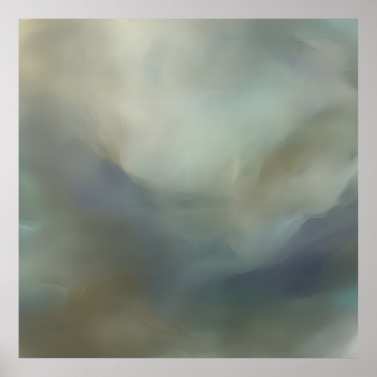 Serene Teal Blue Abstract Waves Ethereal Landscape ポスター (正面)