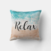Serene Teal Coastal Ocean Waves Relax Beach クッション (裏面)