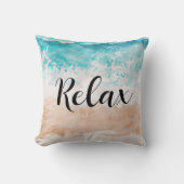 Serene Teal Coastal Ocean Waves Relax Beach クッション (正面)