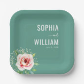 Serene Teal Floral ペーパープレート (正面)