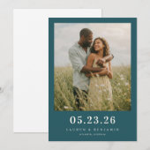 Serene Teal Romantic Photo セーブザデート (正面/裏面)