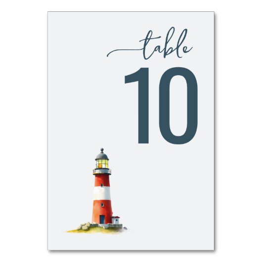 Serene Teal Watercolor Lighthouse テーブルナンバー (正面)