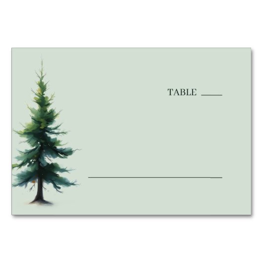 Serene Teal Watercolor Pine Tree テーブルナンバー (正面)