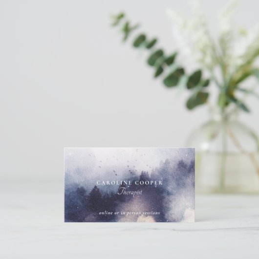 Serene Therapist Mist Trees Watercolor 名刺 (スタンド正面)