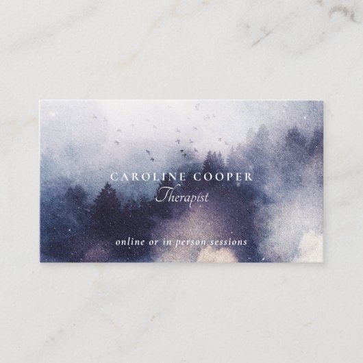 Serene Therapist Mist Trees Watercolor 名刺 (正面)