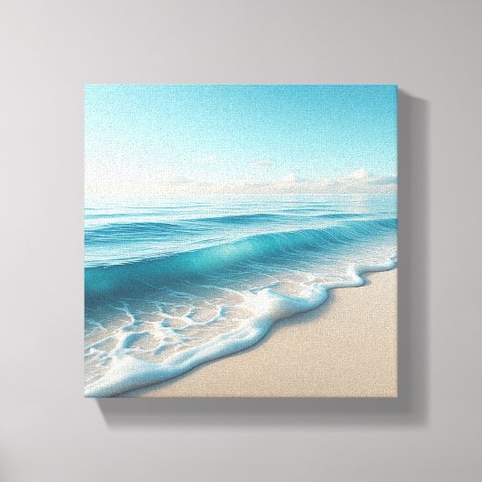Serene Turquoise Ocean Waves with Soft White Foam  キャンバスプリント (正面)