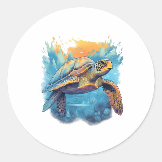 Serene Underwater Turtle Copy ラウンドシール (正面)
