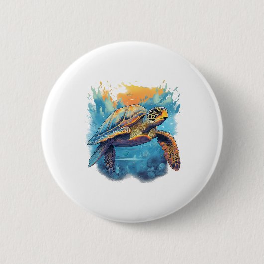 Serene Underwater Turtle Copy 缶バッジ (正面)