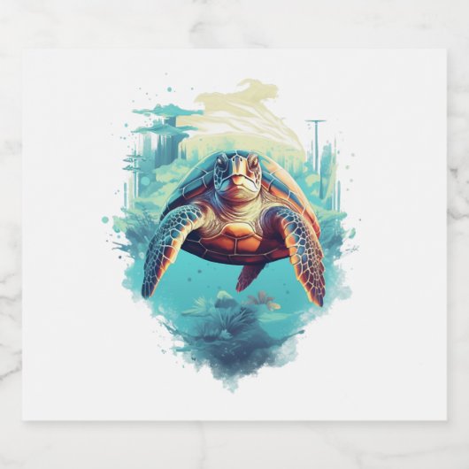 Serene Underwater Turtle Copy Copy スパークリングワインラベル (シングルラベル)