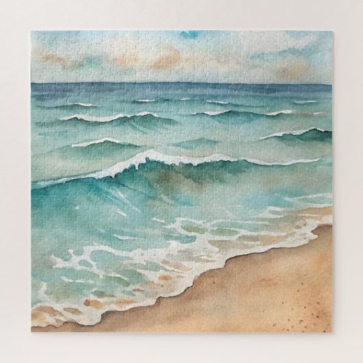 Serene Watercolor Beach Waves - Ocean Vibes ジグソーパズル (縦)