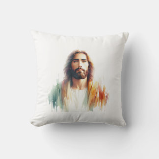 Serene Watercolor Jesus Christ Portrait – Spiritua クッション