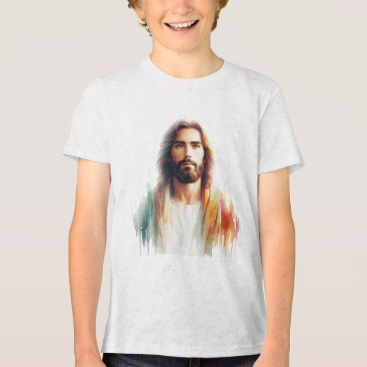 Serene Watercolor Jesus Christ Portrait – Spiritua トライブレンドＴシャツ (正面)