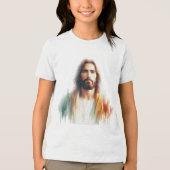 Serene Watercolor Jesus Christ Portrait – Spiritua トライブレンドＴシャツ (正面)