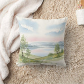Serene Watercolor Lake Landscape Nature クッション (ブランケット)