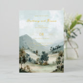 Serene Watercolor Landscape Invitation 箔招待状 (立ち正面)