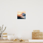 Serene Watercolor Mountain Landscape Wall Art ポスター (キッチン)