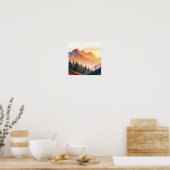 Serene Watercolor Mountain Landscape Wall Art ポスター (キッチン)