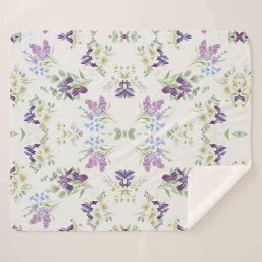 Serene Watercolor Spring Bouquet Pattern シェルパブランケット (正面(横))