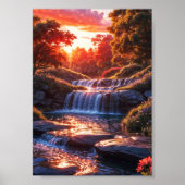 Serene Waterfall at Sunset Vertical Poster ポスター (正面)