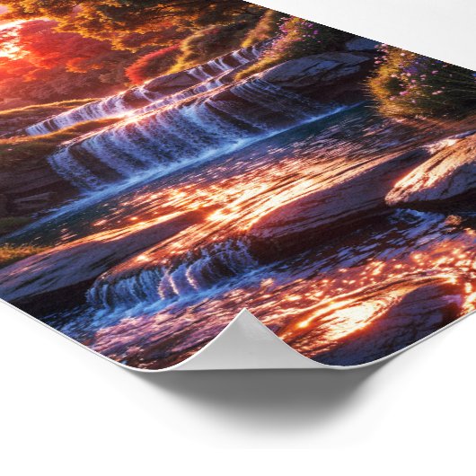 Serene Waterfall at Sunset Vertical Poster ポスター (角)