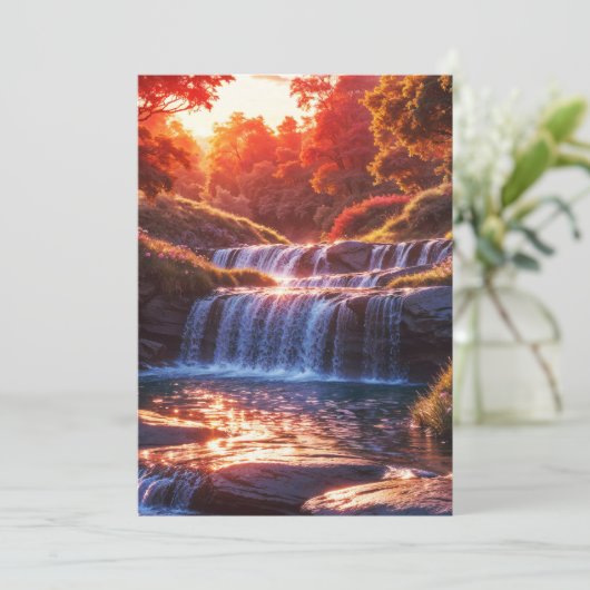 Serene Waterfall at Sunset Vertical Poster 招待状 (スタンド正面)