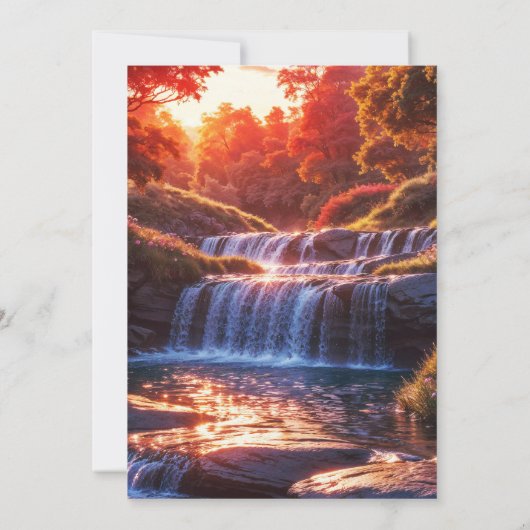 Serene Waterfall at Sunset Vertical Poster 招待状 (裏面)