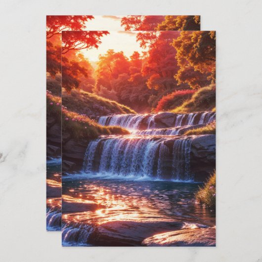 Serene Waterfall at Sunset Vertical Poster 招待状 (正面/裏面)
